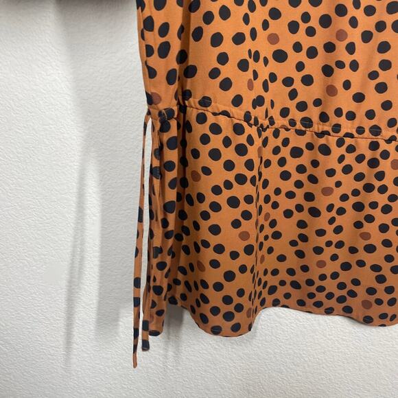 Evri Plus Size 2X Polka Dot Top Blouse Brown Black V Neck Drawstring Waist - Picture 3 of 7